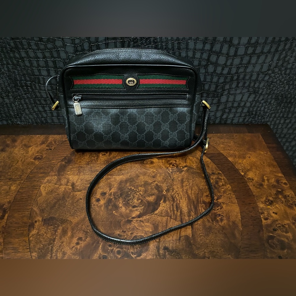 Vintage AUTHENTIC GUCCI GG Canvas Web / leather Sherry Line Shoulder Bag